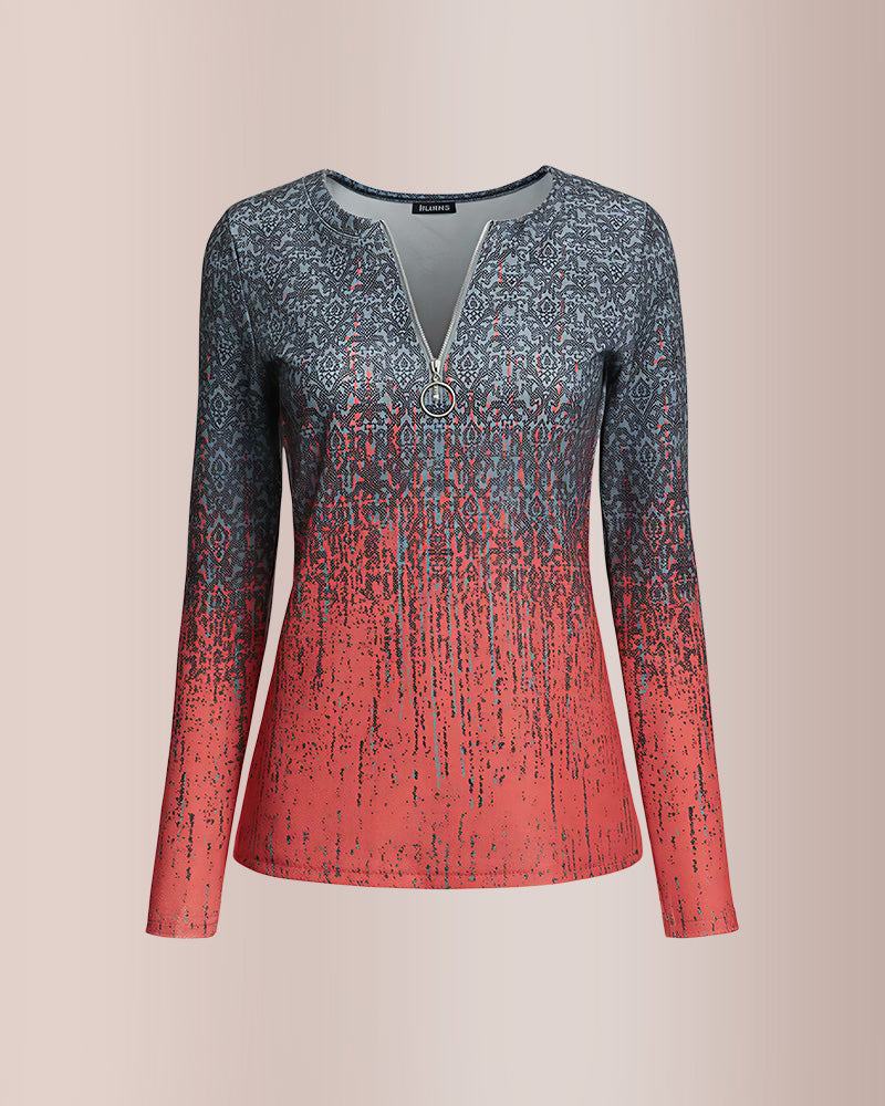 Curvvvy® Colorblock Half Zip Long Sleeve T-Shirt