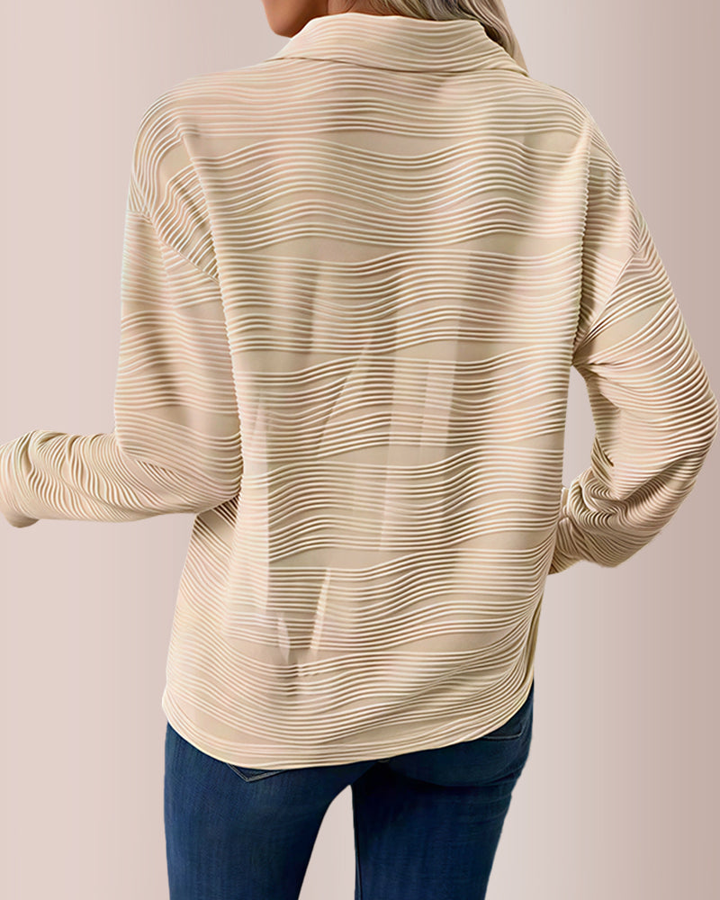 Curvvvy® Textured Zipper Front Long Sleeve T-Shirt