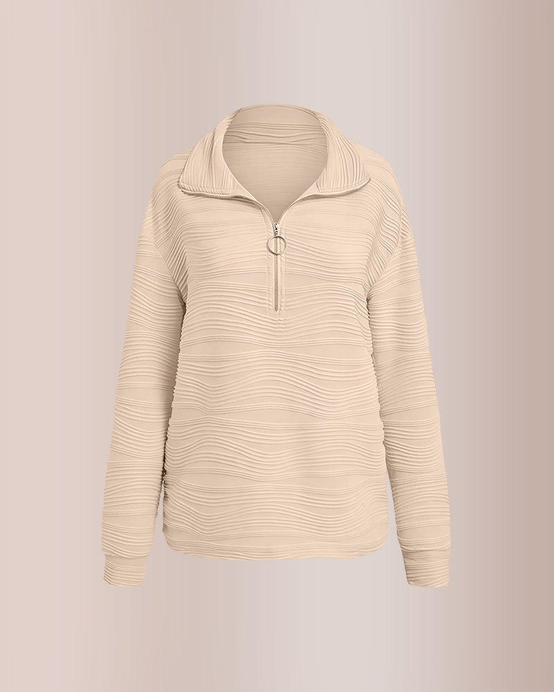 Curvvvy® Textured Zipper Front Long Sleeve T-Shirt