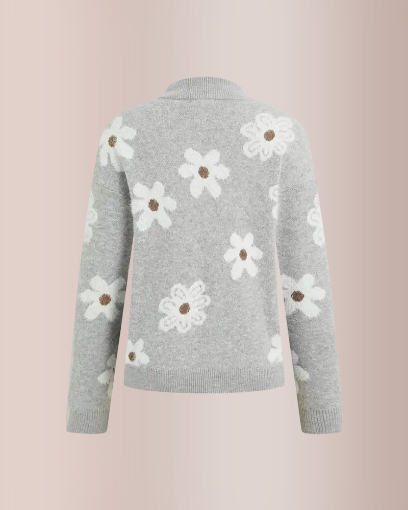 Curvvvy® Floral Pattern Half Zip High Neck Sweater