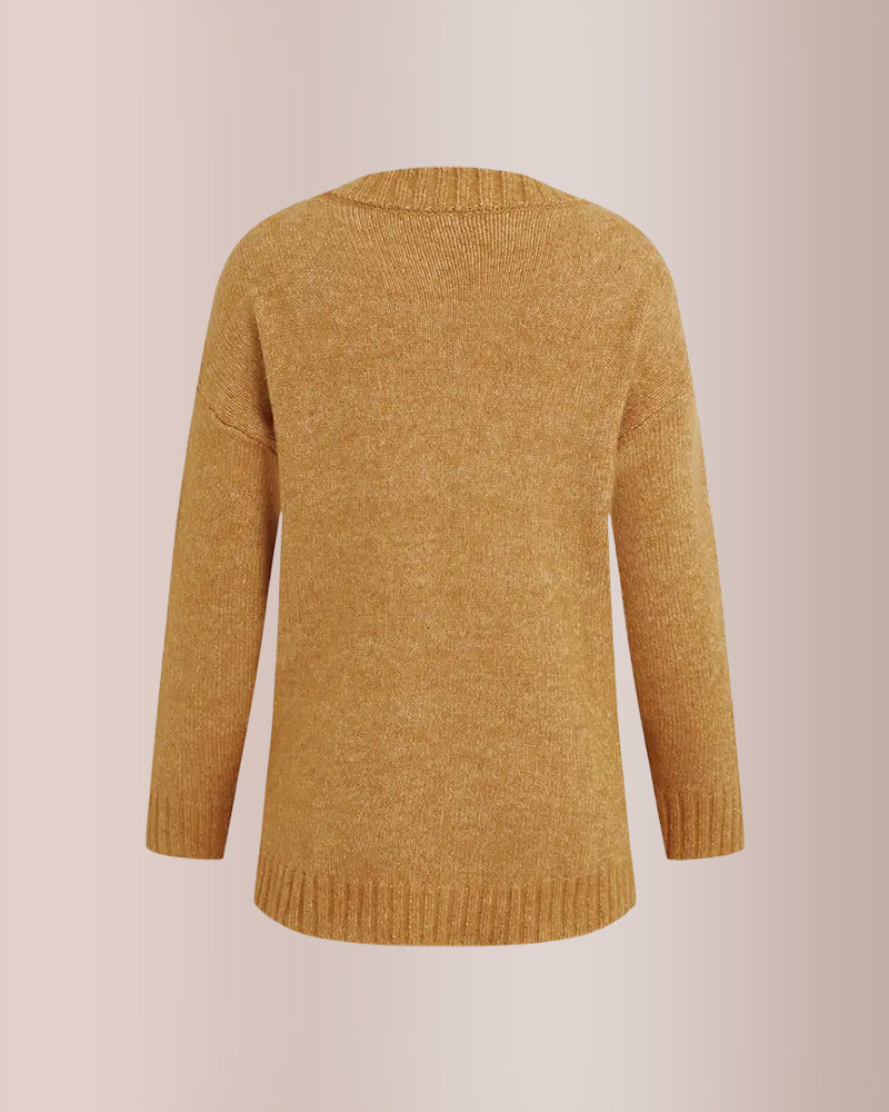 Curvvvy® Solid Ribbed V Neck Long Sleeve Sweater